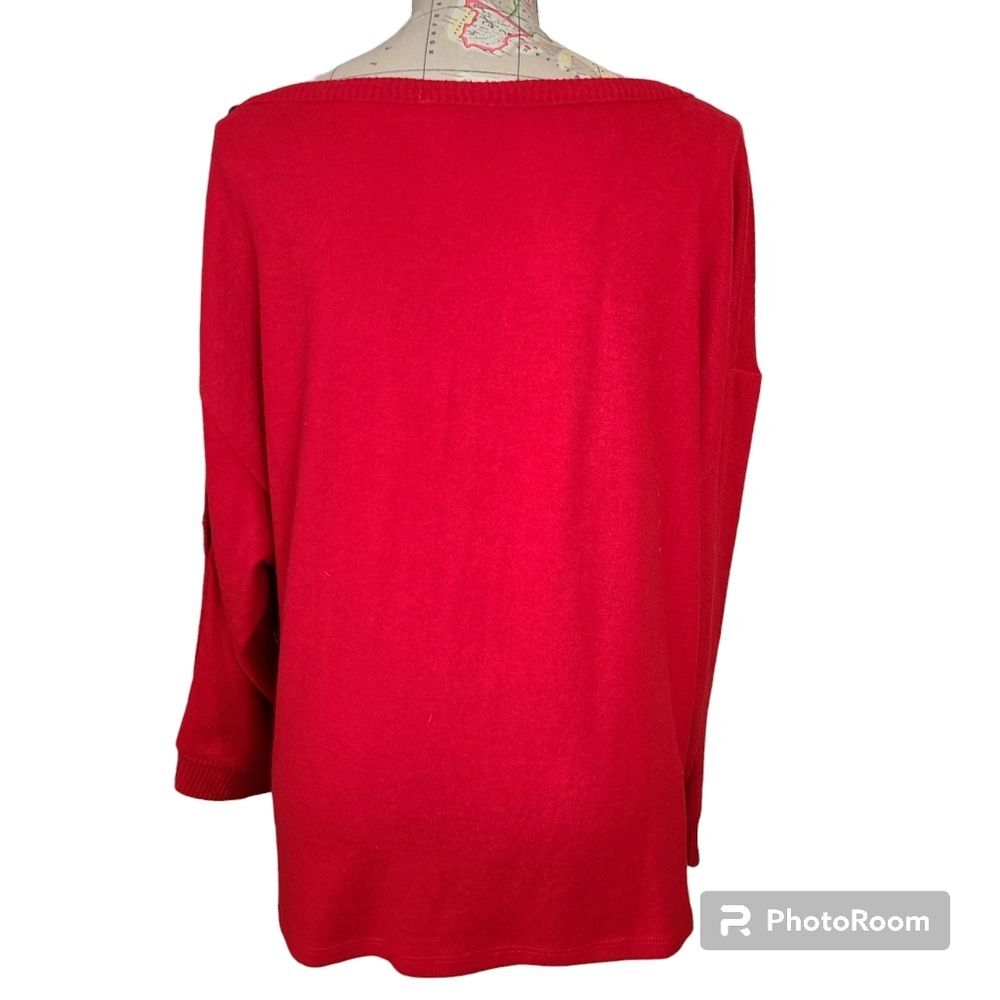Vince Camuto Size X-Large Red Button Boatneck Drop Sleeve Pullover Sweater NWT - Picture 3 of 10
